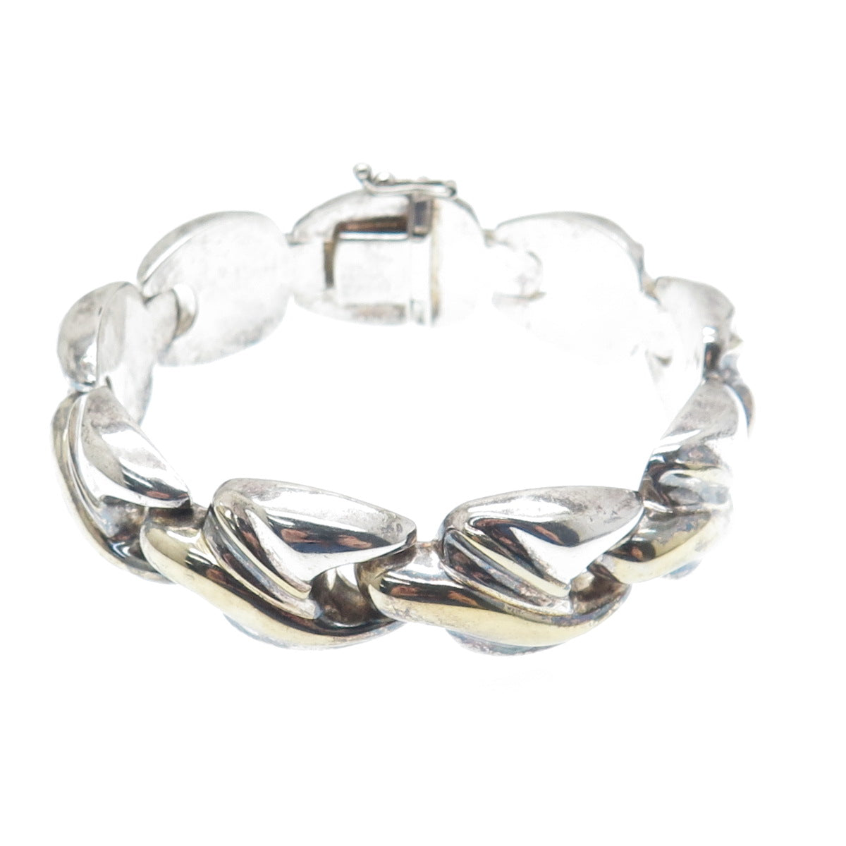 925 Sterling Silver 2-Tone Vintage Italy Modernist Oxidized Link Bracelet 7"