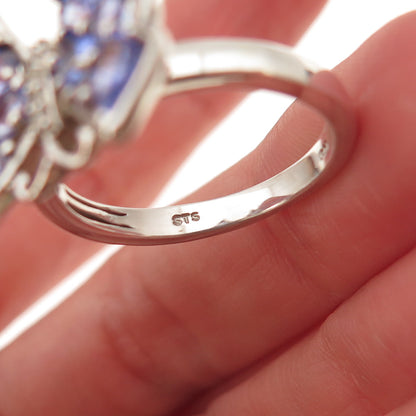 Chuck Clemency 925 Sterling Silver Real Tanzanite Topaz Butterfly Ring Size 8.25
