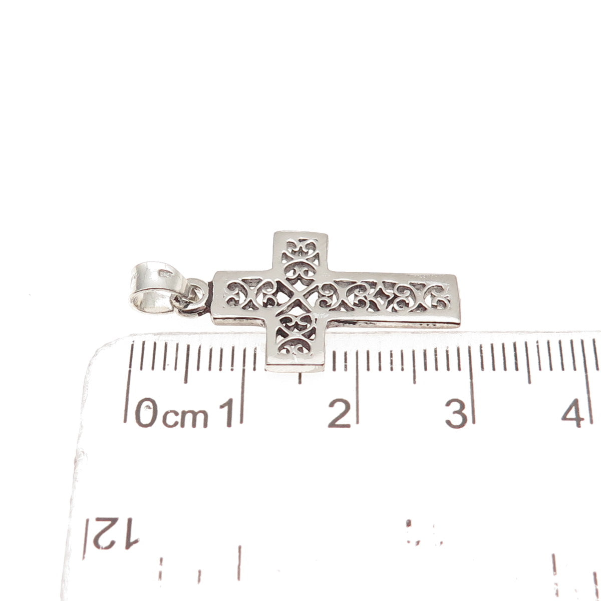 925 Sterling Silver Vintage Ornate Heart Cross Charm Pendant