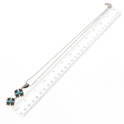 925 Sterling Real Turquoise & Black Spinel Floral Ball Beaded Necklace 18-20"