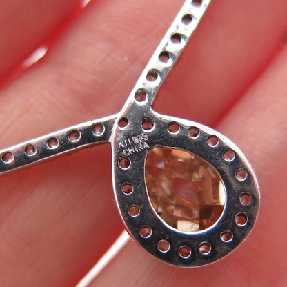 ATI ANNIKA WITT 925 Sterling Silver Champagne & White C Z Chain Necklace 16"