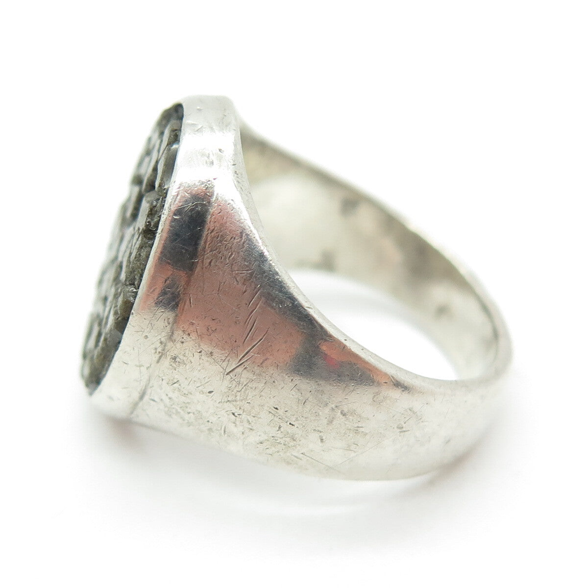 925 Sterling Silver Vintage Real Green Serpentine Inlay Signet Ring Size 8.75
