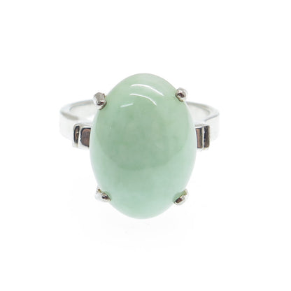 GSJ GOLD STONE 925 Sterling Silver Real Cabochon Jade Ring Size 8