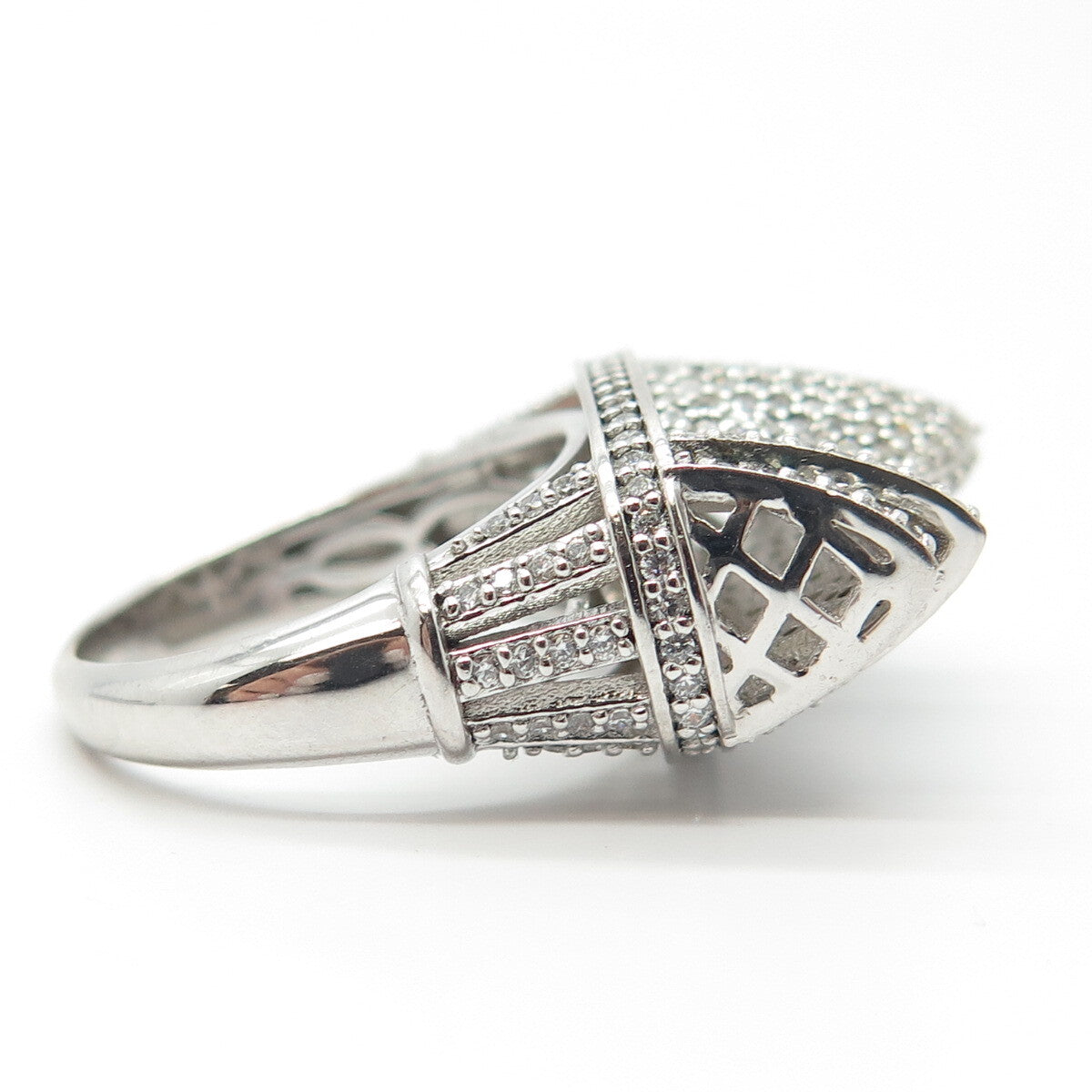 925 Sterling Silver Pave C Z Domed Ring Size 7