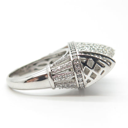 925 Sterling Silver Pave C Z Domed Ring Size 7