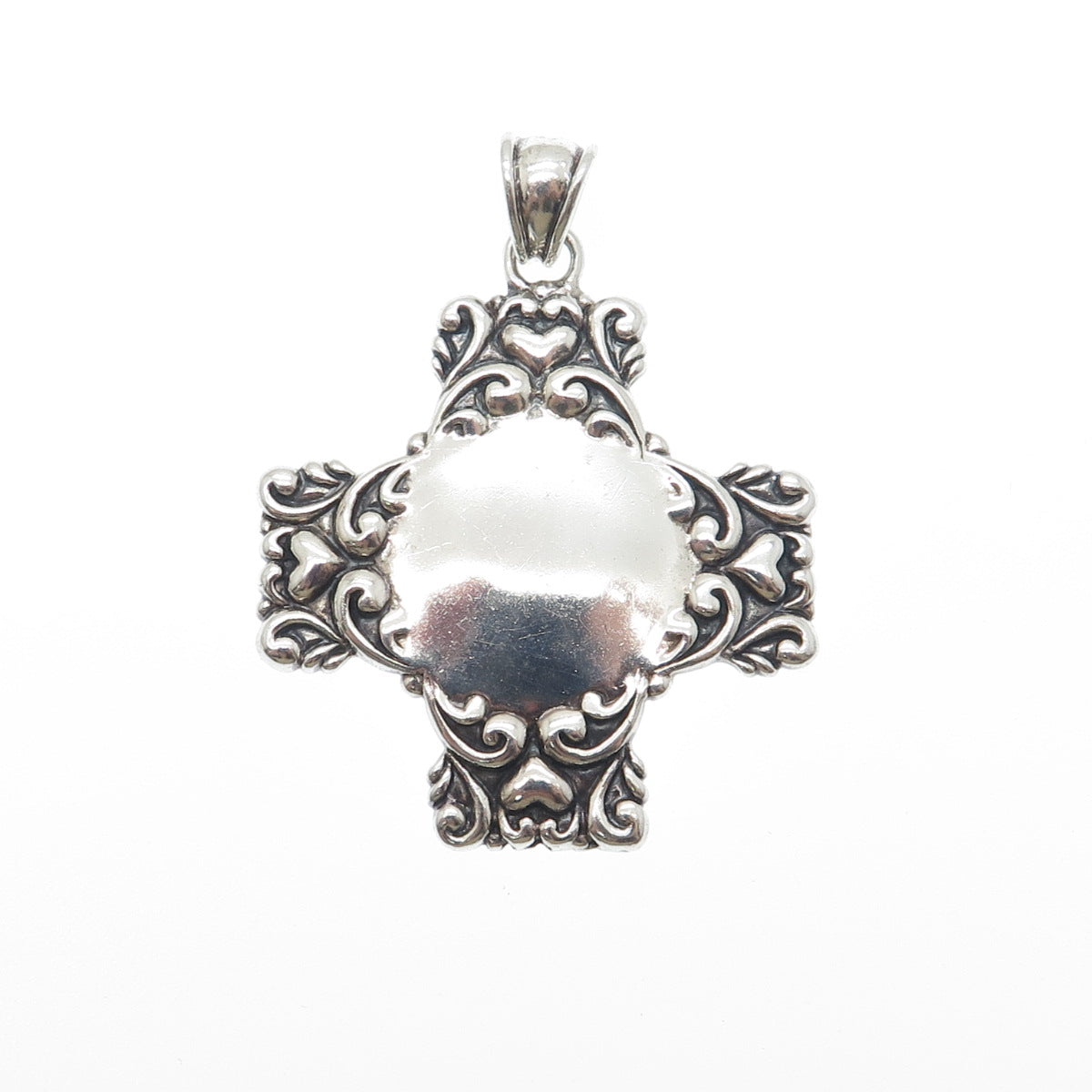 MWS Mark Wasserman Samara Sterling Silver Vintage Heart Cross Oxidized Pendant