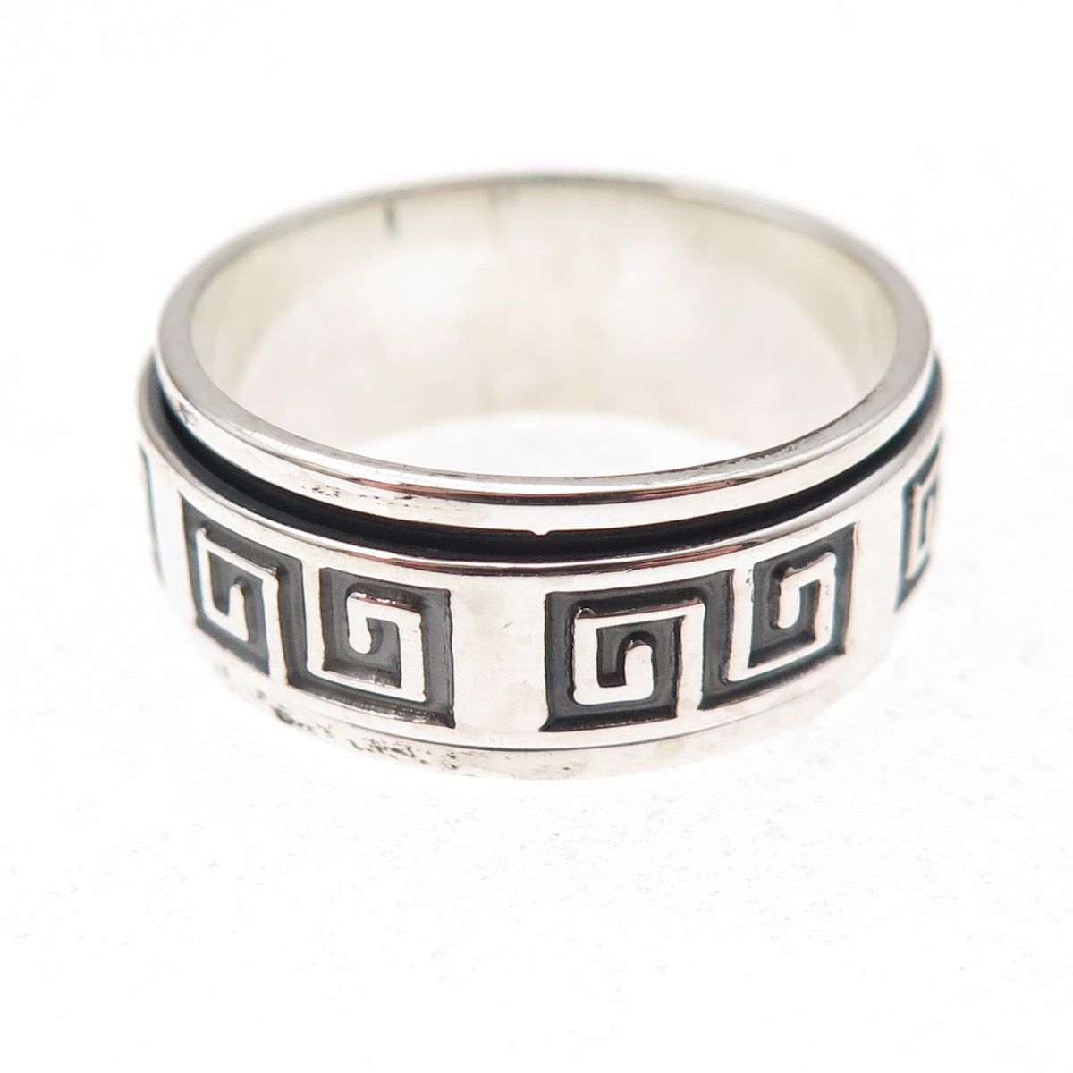 950 Silver Vintage Spiral Oxidized Rotating Band Ring Size 10