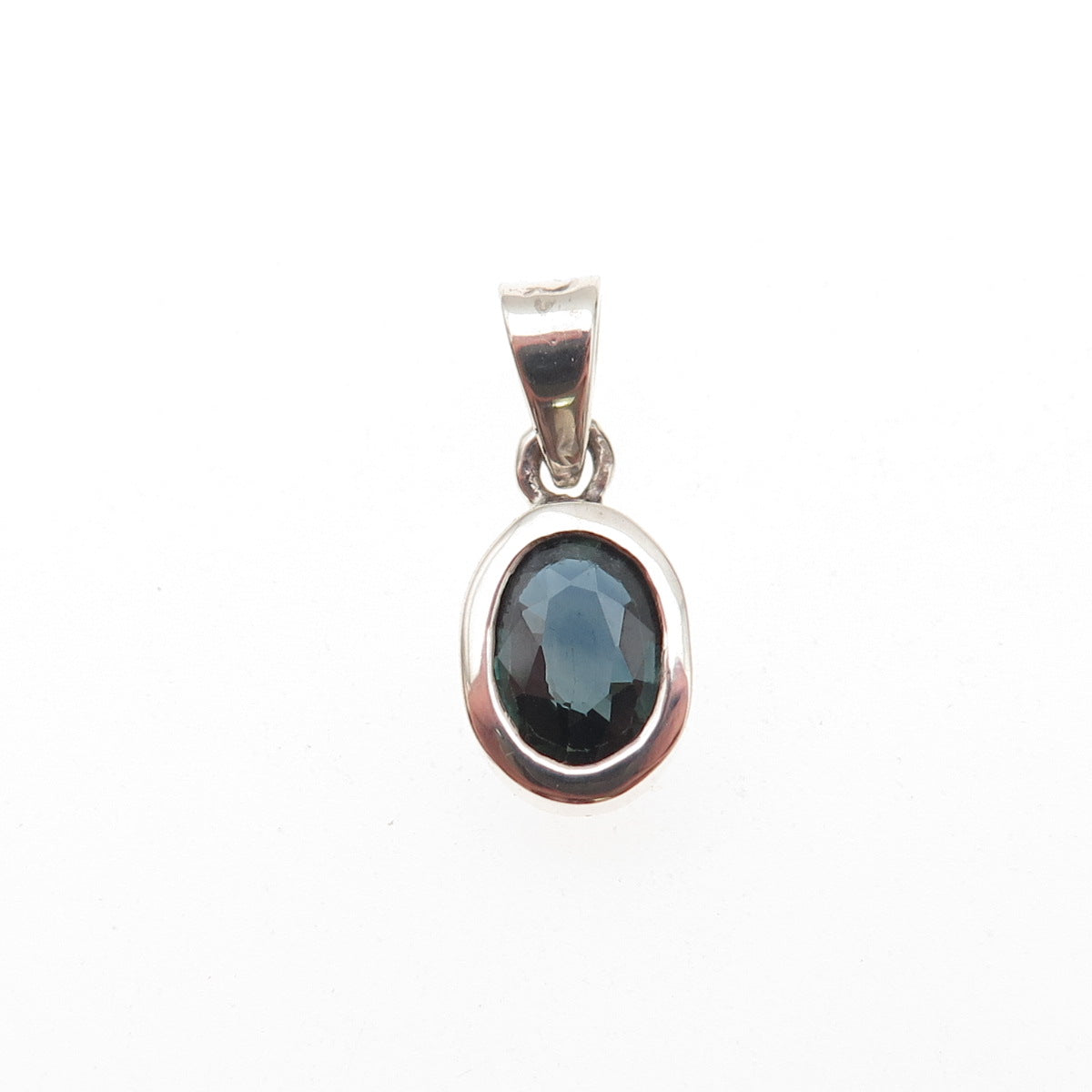 925 Sterling Silver Vintage Real Oval-Cut Sapphire Charm Pendant