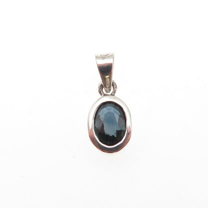 925 Sterling Silver Vintage Real Oval-Cut Sapphire Charm Pendant