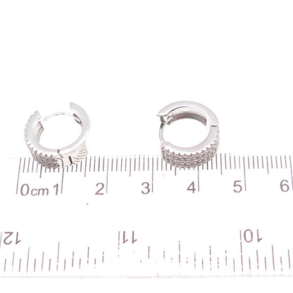 925 Sterling Silver Round-Cut C Z 3-Row Hoop Earrings