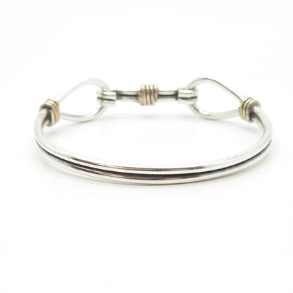 925 Sterling Silver 2-Tone Vintage Hook & Eye Bangle Bracelet 7"