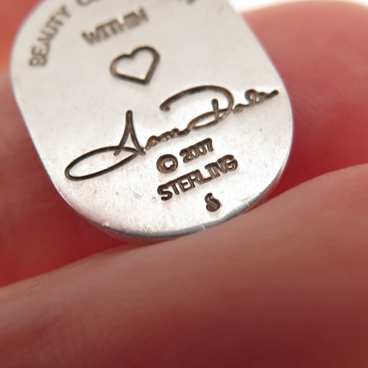 ANNE DALE 925 Sterling Silver Vintage 2007 Beauty Comes From Within Mini Pendant