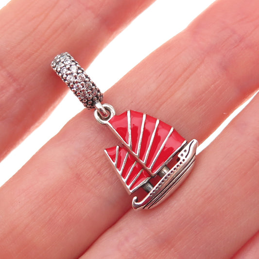 PANDORA 925 Sterling Silver Enamel & C Z Chinese Junk Ship Slide Dangle Charm