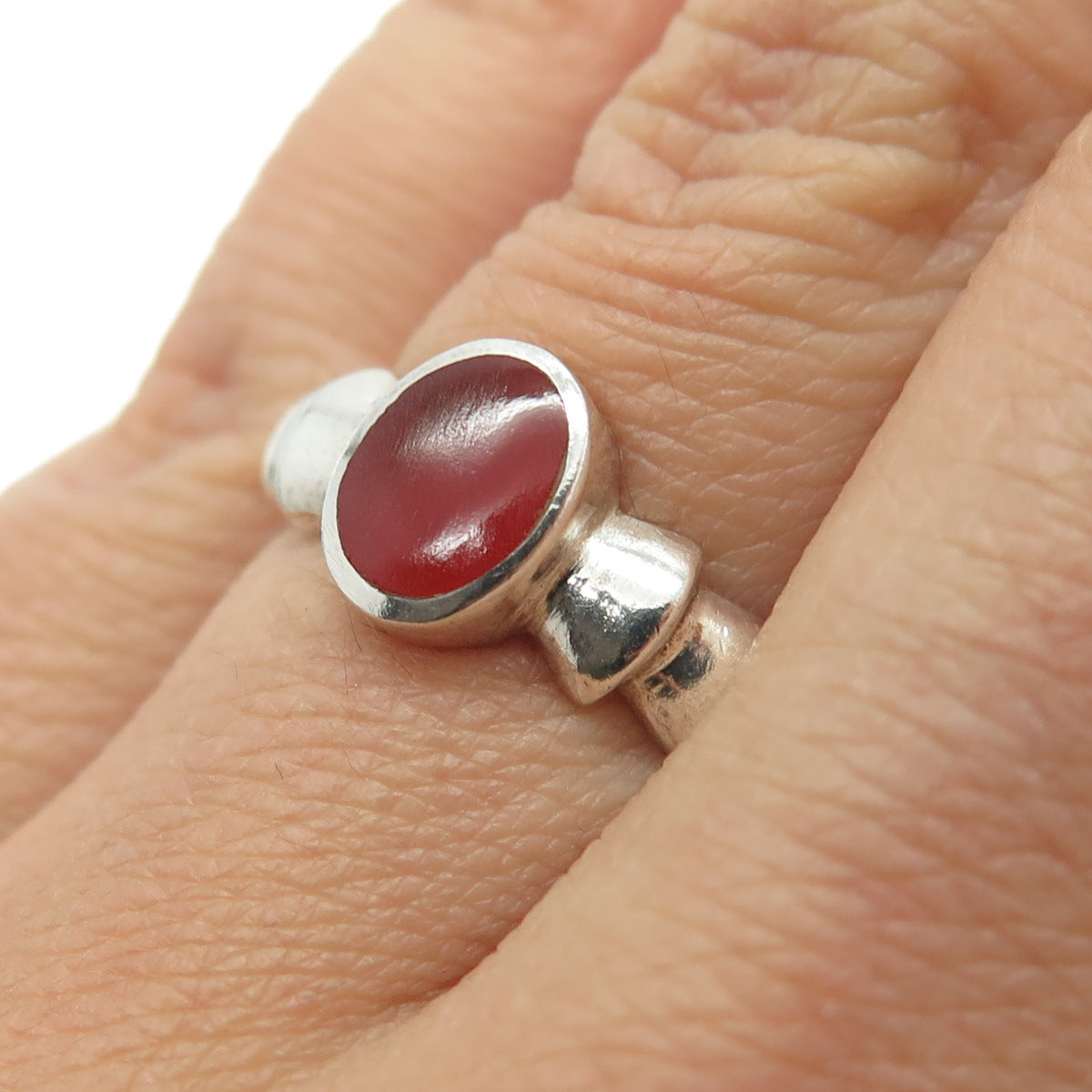 925 Sterling Silver Vintage Real Carnelian Modernist Ring Size 7