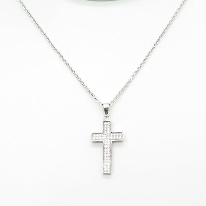 925 Sterling Silver Italy Round-Cut C Z Sparkle Cross Cable Chain Necklace 18"