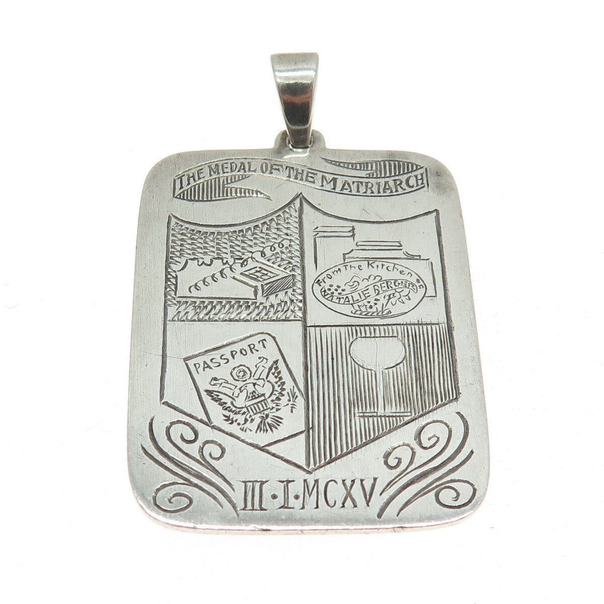925 Sterling Silver Antique 1915 "The Medal of The Matriarch" Engraved Pendant