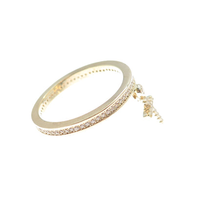 MILOR 925 Sterling Silver Gold Plated Italy C Z Cross Dangle Charm Ring Size 10