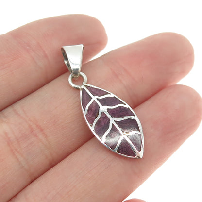 950 Silver Vintage Real Sugilite Gem Inlay Leaf Pendant