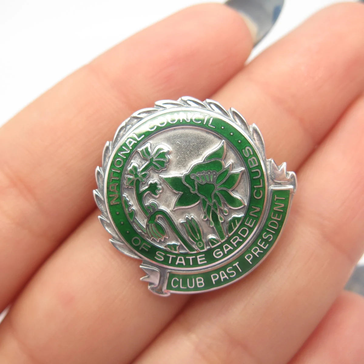 925 Sterling Silver Vintage Enamel "National Council" Pin Brooch