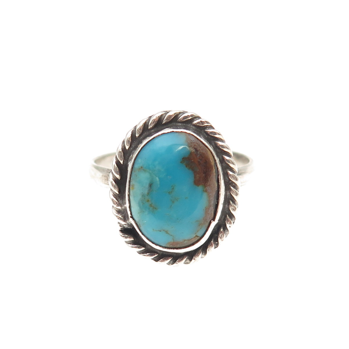 Old Pawn 925 Sterling Silver Vintage Kingman Turquoise Tribal Ring Size 8.25