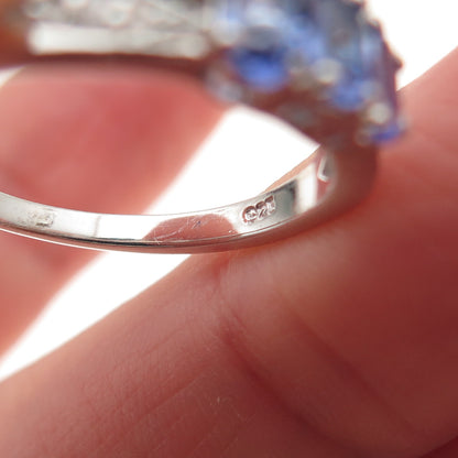 Chuck Clemency 925 Sterling Silver Real Tanzanite & White Topaz Ring Size 8.25