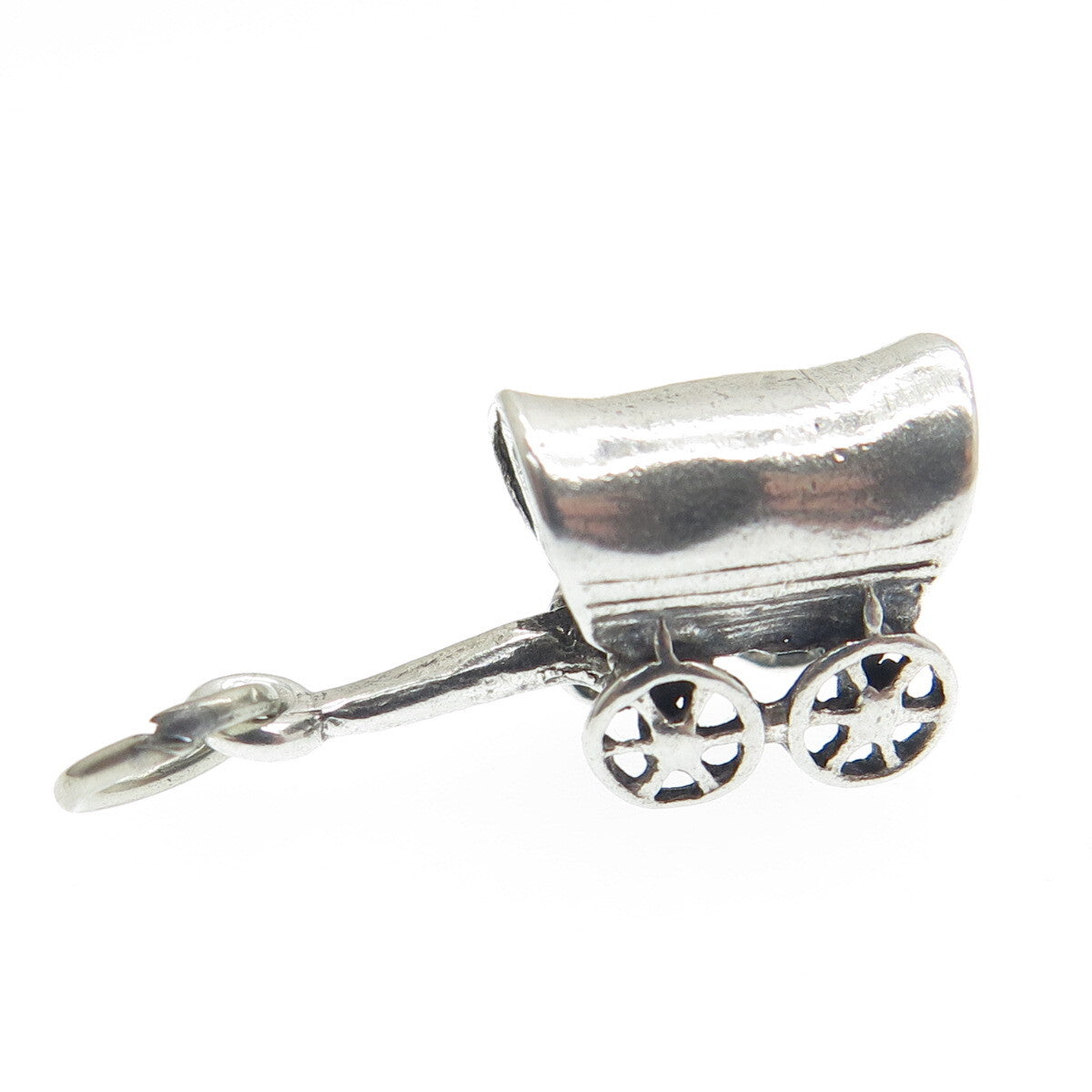 925 Sterling Silver Vintage Covered Wagon 3D Charm Pendant
