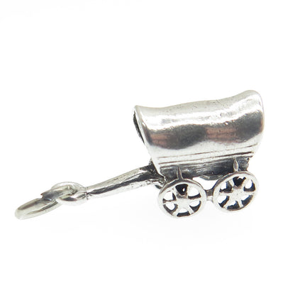 925 Sterling Silver Vintage Covered Wagon 3D Charm Pendant