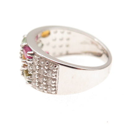 925 Sterling Silver Real Multi-Color Tourmaline & White Topaz Ring Size 7.25