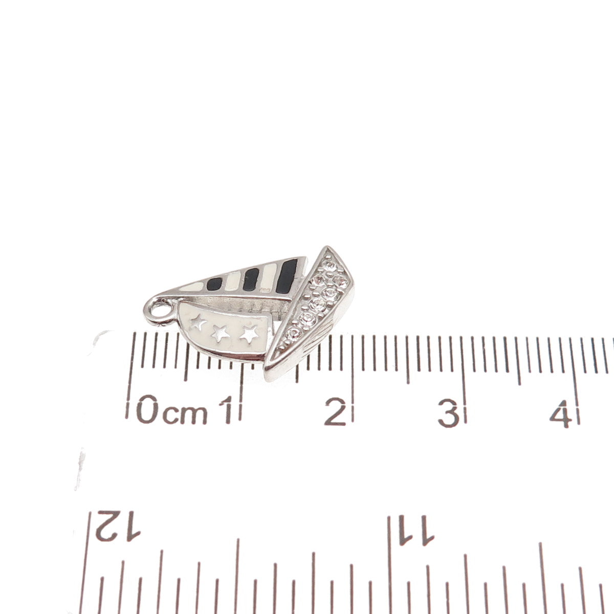 925 Sterling Silver Vintage Enamel & C Z Sailboat Mini Charm Pendant