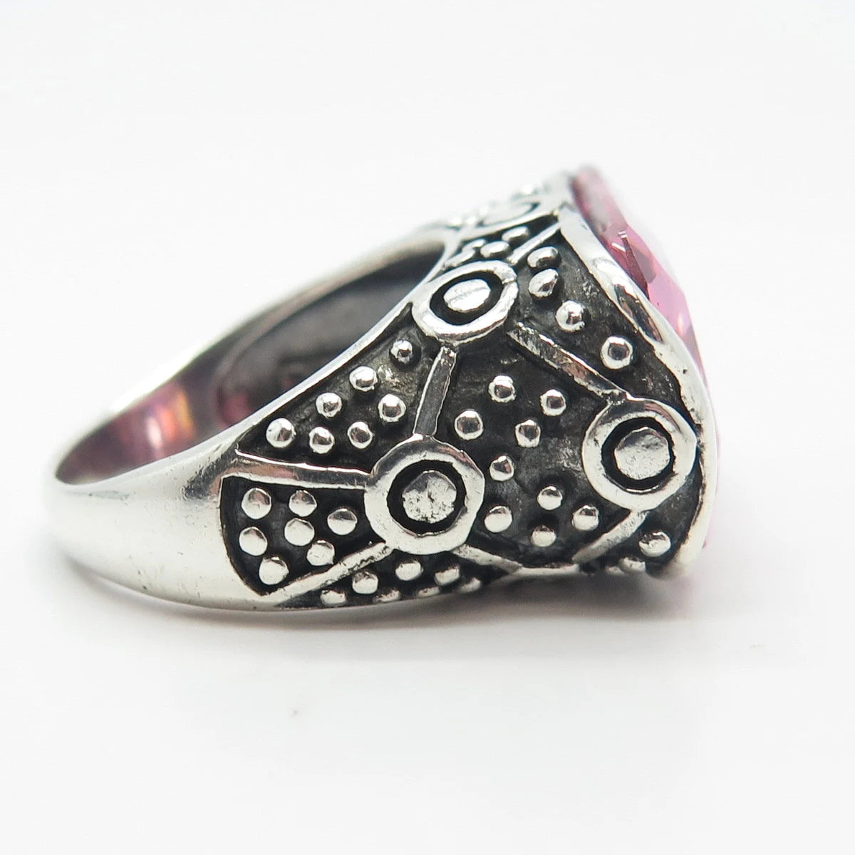 925 Sterling Silver Vintage Pink C Z Bar Ring Size 7.25