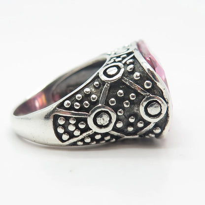 925 Sterling Silver Vintage Pink C Z Bar Ring Size 7.25