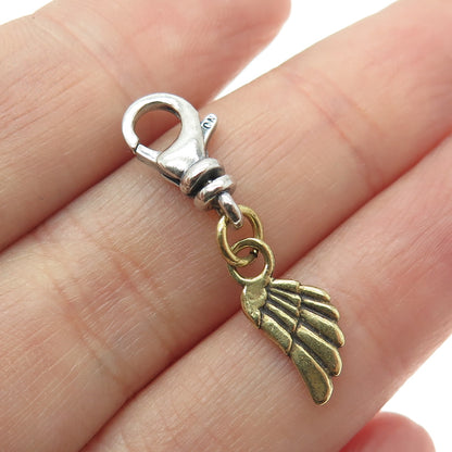 SILPADA 925 Sterling Silver 2-Tone Vintage Angel Wing Lobster Claw Charm Pendant