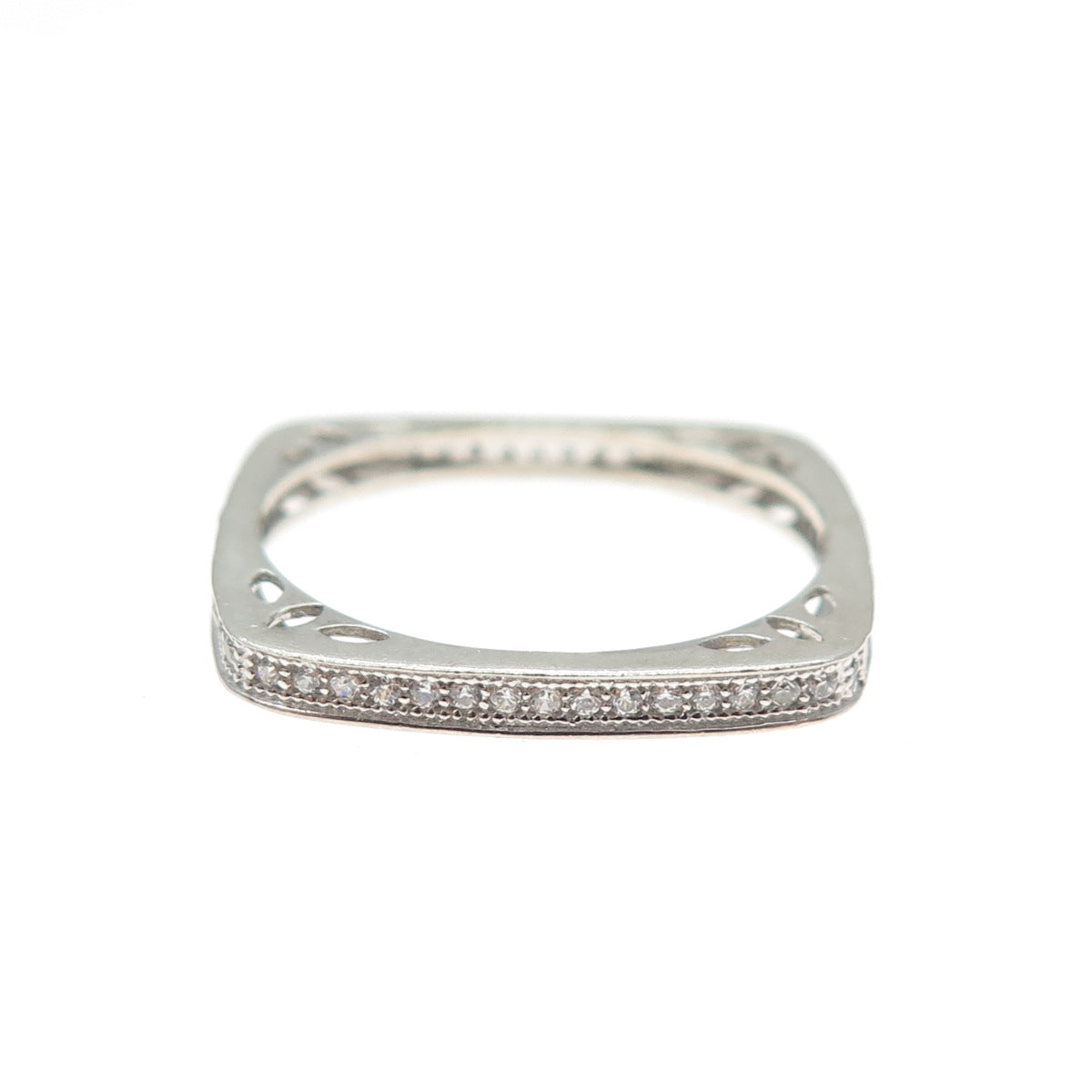 925 Sterling Silver Round-Cut C Z Eternity Stackable Square Band Ring Size 8.75