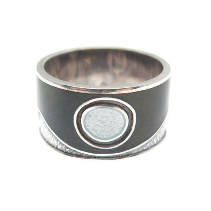 C. LAMOND FILS 925 Sterling Silver Vintage Enamel Modernist Band Ring Size 6.25