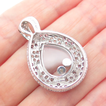 MEDA 925 Sterling Silver Round-Cut Pink & White C Z Teardrop Charm Pendant
