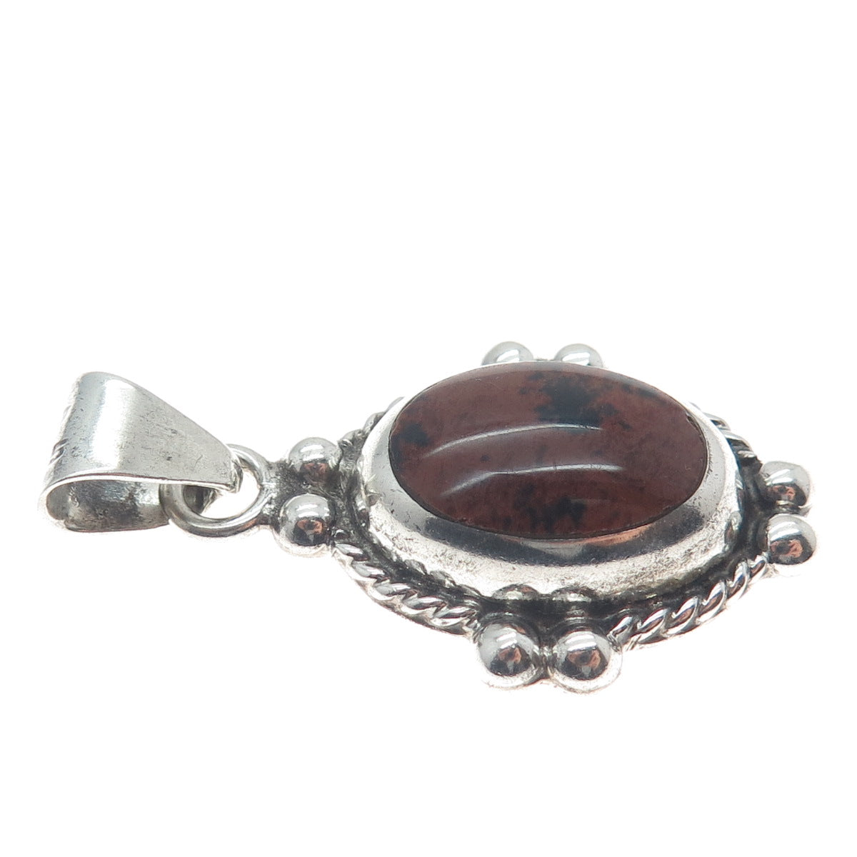 925 Sterling Silver Vintage Real Jasper Oxidized Beaded Charm Pendant
