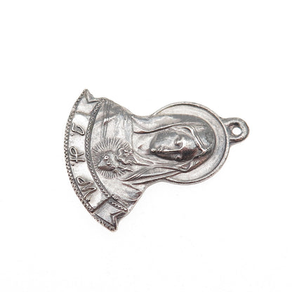 925 Sterling Silver Antique Art Deco St. Mary Religious Oxidized Charm Pendant