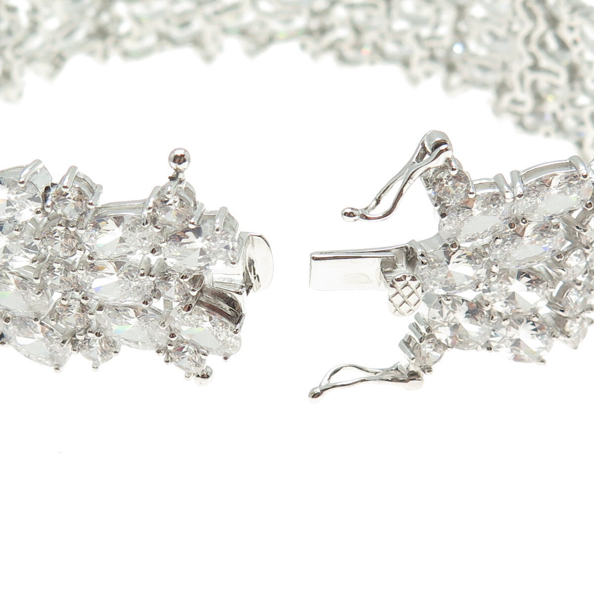 925 Sterling Silver Round & Oval-Cut C Z Cluster Link Bracelet 8"