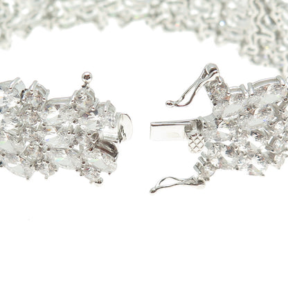 925 Sterling Silver Round & Oval-Cut C Z Cluster Link Bracelet 8"
