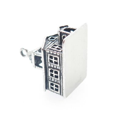 925 Sterling Silver Antique Art Deco Old Church Minimalist 3D Charm Pendant