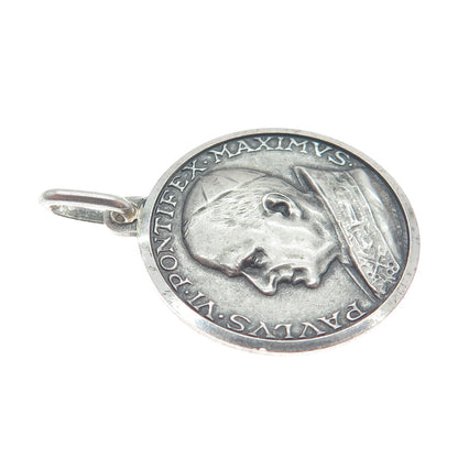 800 Silver Vintage Italy Pope Paulus VI Pontifex Max. Religious Charm Pendant