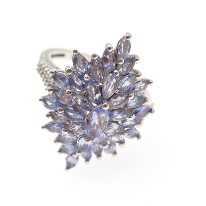 Chuck Clemency 925 Sterling Silver Real Marquise-Cut Tanzanite Ring Size 8