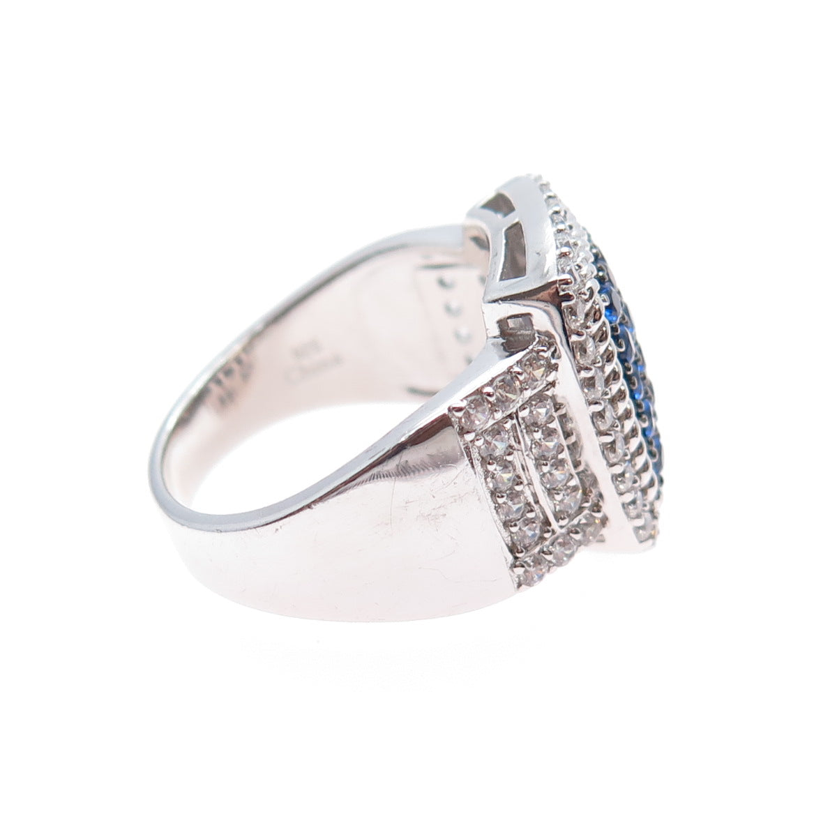 925 Sterling Silver Round-Cut Blue & White C Z Ring Size 7