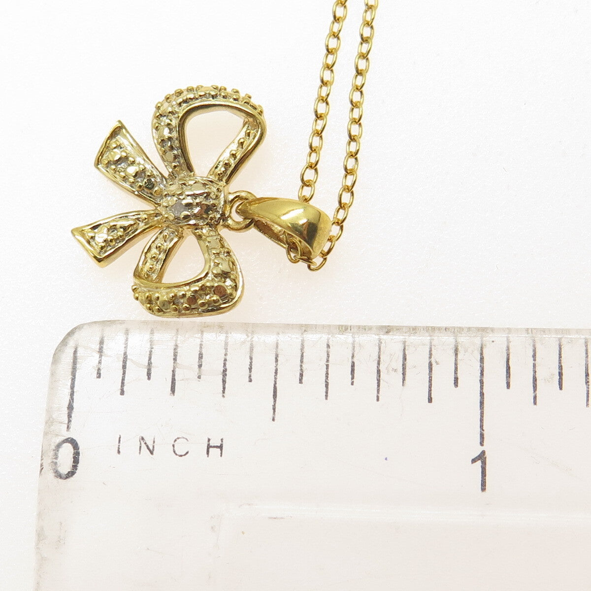 925 Sterling Silver Gold Plated Real Diamond Accent Bow Cable Chain Necklace 18"