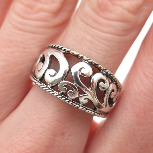 Charles Winston 925 Sterling Silver Vintage Floral Scroll Oxidized Ring Size 7.5
