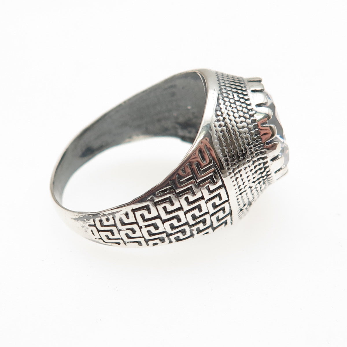 925 Sterling Silver Vintage Round-Cut C Z Modernist Oxidized Ring Size 9.5