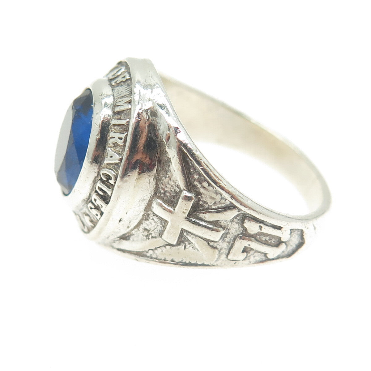 925 Sterling Silver Vintage 1971 Glass Our Lady of Miracles School Ring Size 8.5