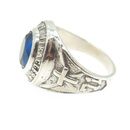 925 Sterling Silver Vintage 1971 Glass Our Lady of Miracles School Ring Size 8.5