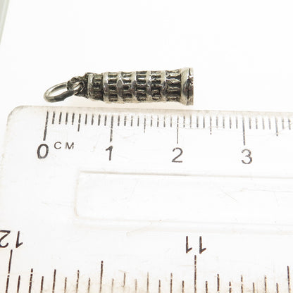 800 Silver Vintage Pisa Tower Minimalist Oxidized Charm Pendant