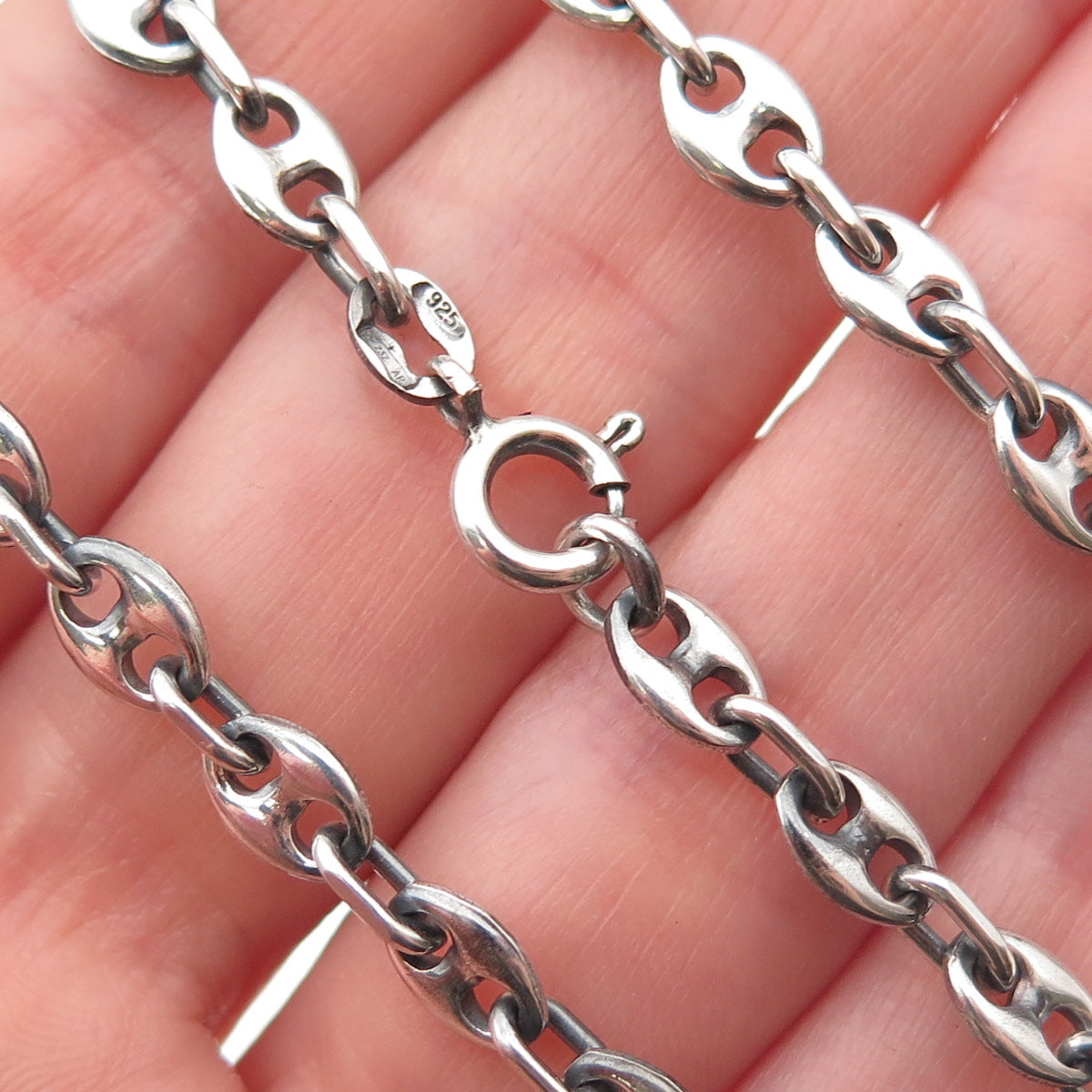 925 Sterling Silver Vintage Italy Anchor Mariner Chain Necklace 22"